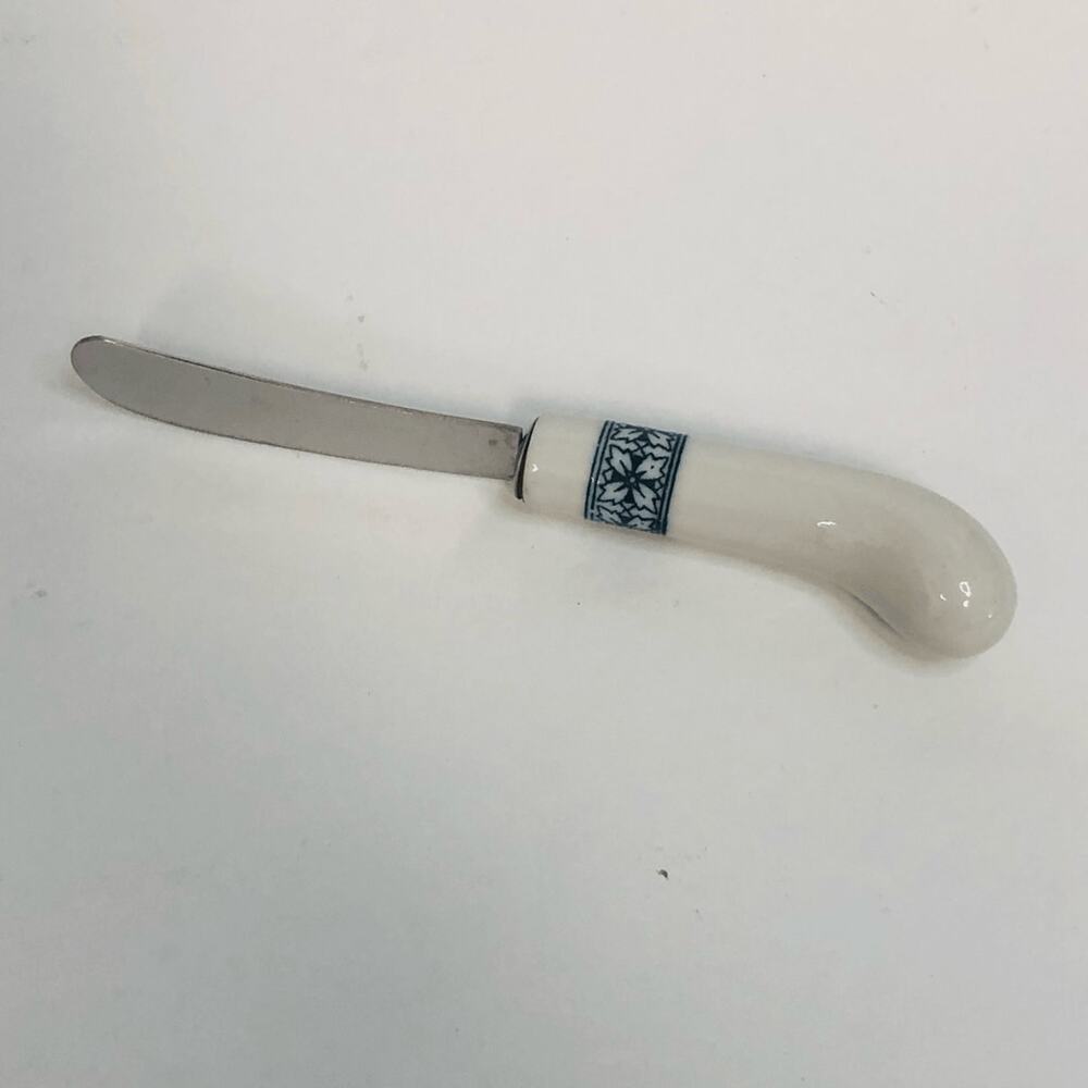 vtg 80s‎ butter cheese knife ceramic handle nordic blue snowflake replacement